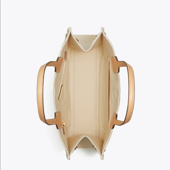 Tory Burch Ella Leather Canvas Tote Natural - Picture 11 of 16